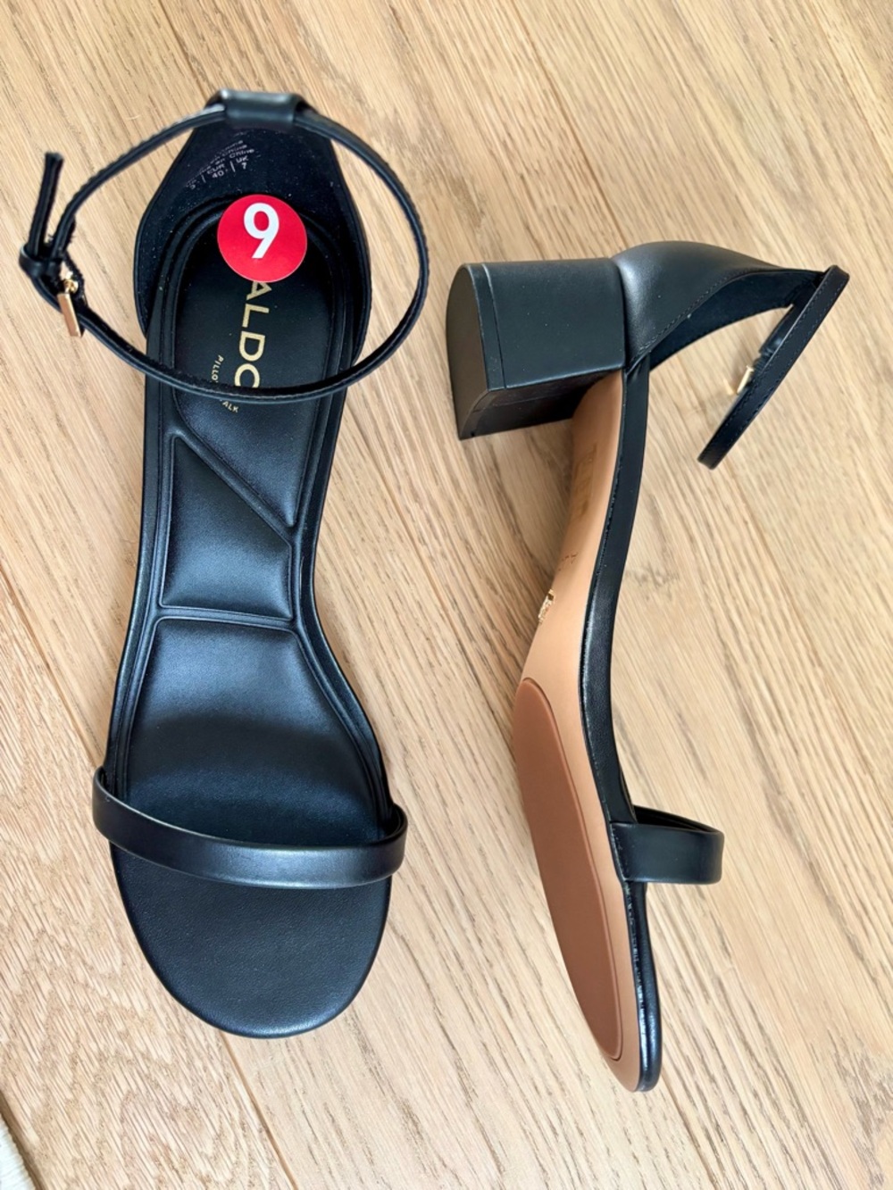 ALDO Calliope Black Ankle-Strap Block Heel Sandals